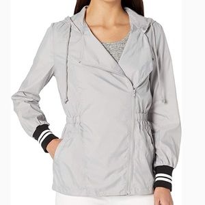 NWT Jack BB Dakota Rain Or Shine Hooded Nylon Stripe Cuff Jacket Gray Sz M